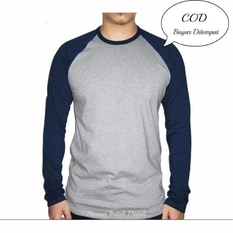 Kaos reglan Lengan panjang bayar di tempat baju kaos Raglan pria/wanita Panjang terbaru-murah Baju kaos reglan panjang dasar abu kombinasi navy