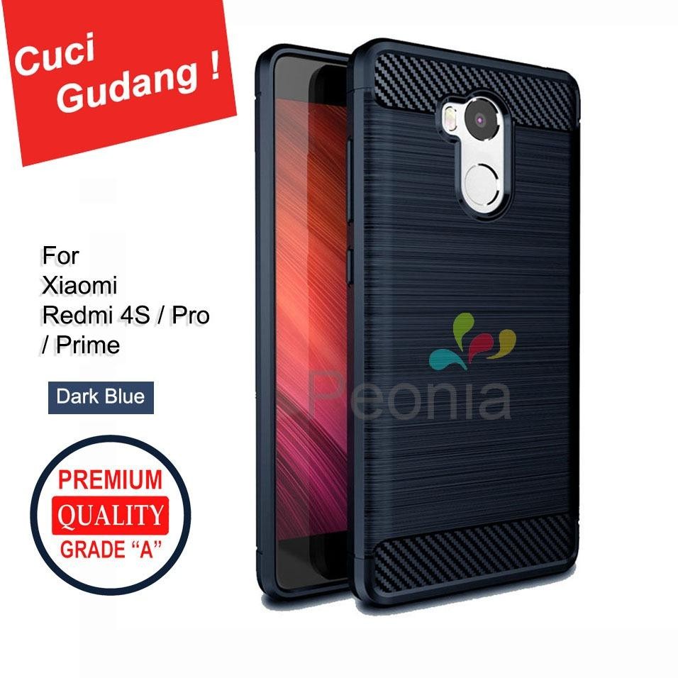 Peonia Carbon Shockproof Hybrid Premium Quality Grade A Case for Xiaomi Redmi 4S / Redmi 4 Prime / Redmi 4 Pro (sama ukuran, flash kiri) - Dark Blue