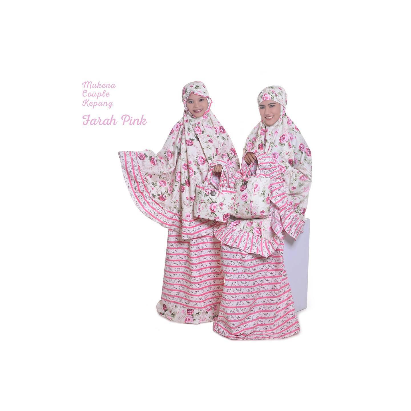 MUKENA COUPLE (IBU ANAK) KATUN JEPANG BUNGA FARAH PINK KEPANG