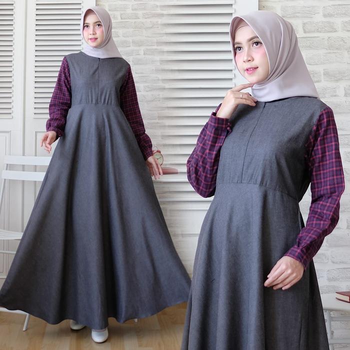 maxi dress gamis denim grey gamis soft jeans baju muslim gamis flanel