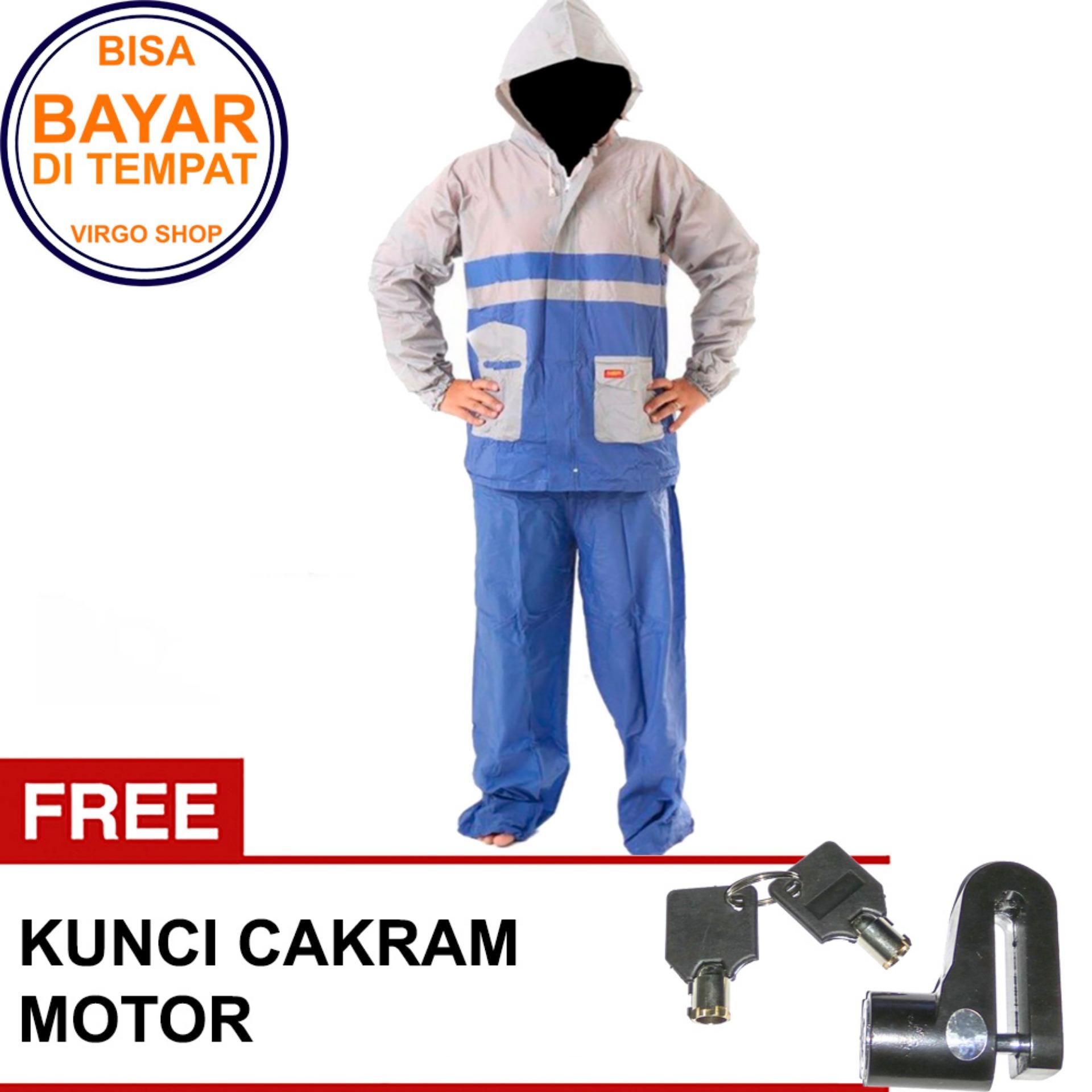 Termurah Elmondo Jas Hujan Setelan Baju Celana - New Kombinasi Tipe 905 Biru Bonus Kunci Disk Pendek