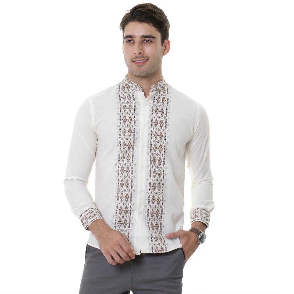 VM Kemeja Kerah Shanghai Muslim Casual Slimfit Putih Panjang - Long Shirt