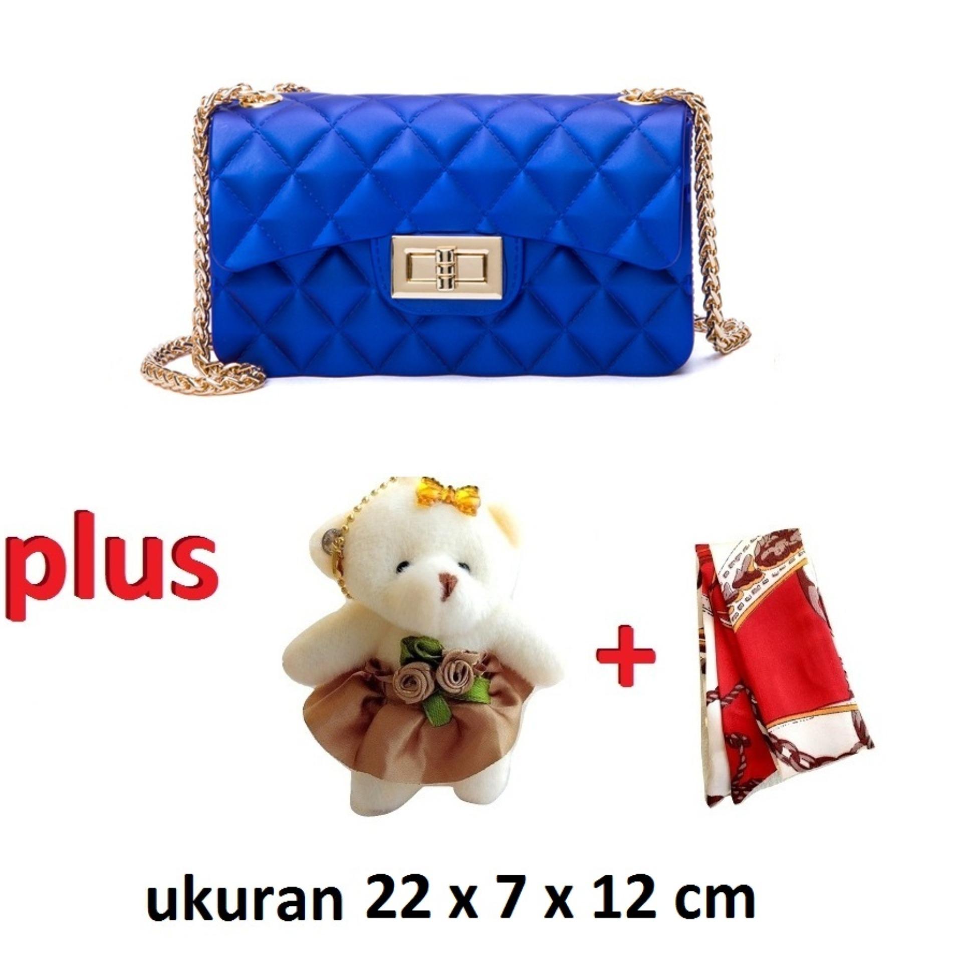 JCF Tas Import Jelly Chevron 22 cm Plus Boneka Dan Syal Dove Matte Sling Mewah Cantik Teenager And Adult Mini Candy Bag Import Selempang Badan Anak Remaja Dan Wanita Dewasa  Fashion