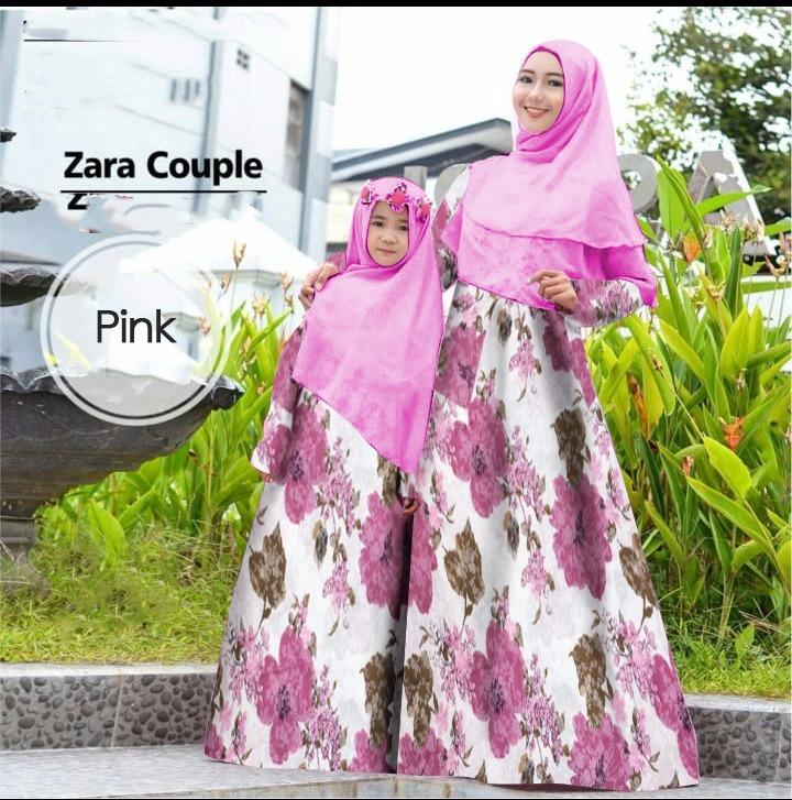 BRONZE STORE-COUPLE GAMIS SYARI ASIFA PINK KATUN JEPANG PASANGAN IBU DAN ANAK PLUS KHIMAR