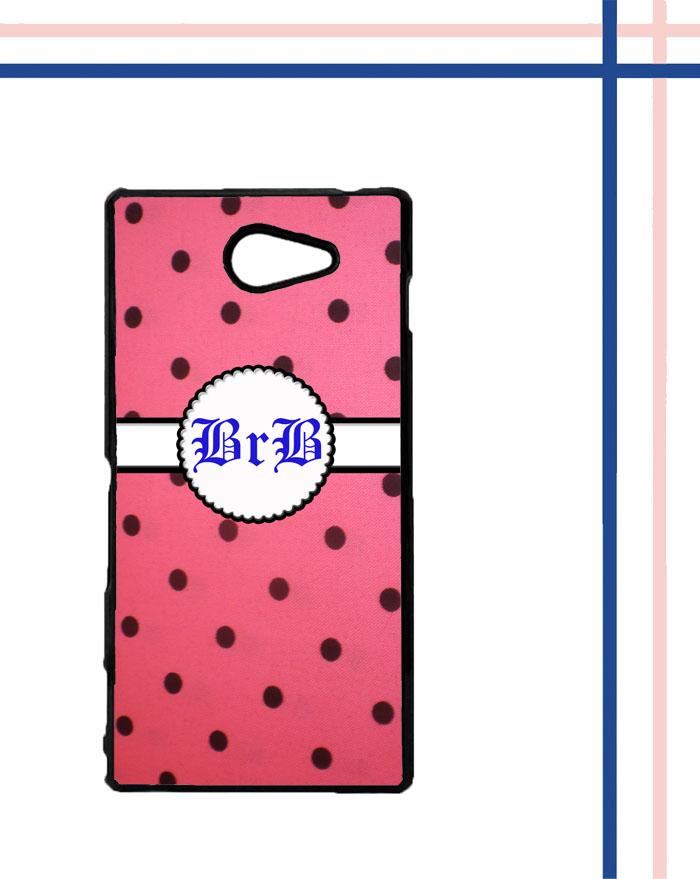 Casing gambar motif HARDCASE untuk hp Sony Xperia M2 polkadot pinky nama inisial sendiri T0132