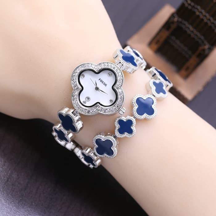 DISKON Jam Tangan Wanita / Cewek Murah Fossil Melati Rantai Silver Blue TERMURAH