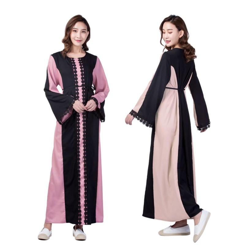 Muslim Dress Baju Raya Girl Lace Dress Jubah Muslimah Kurung Clothing (Pink_L)