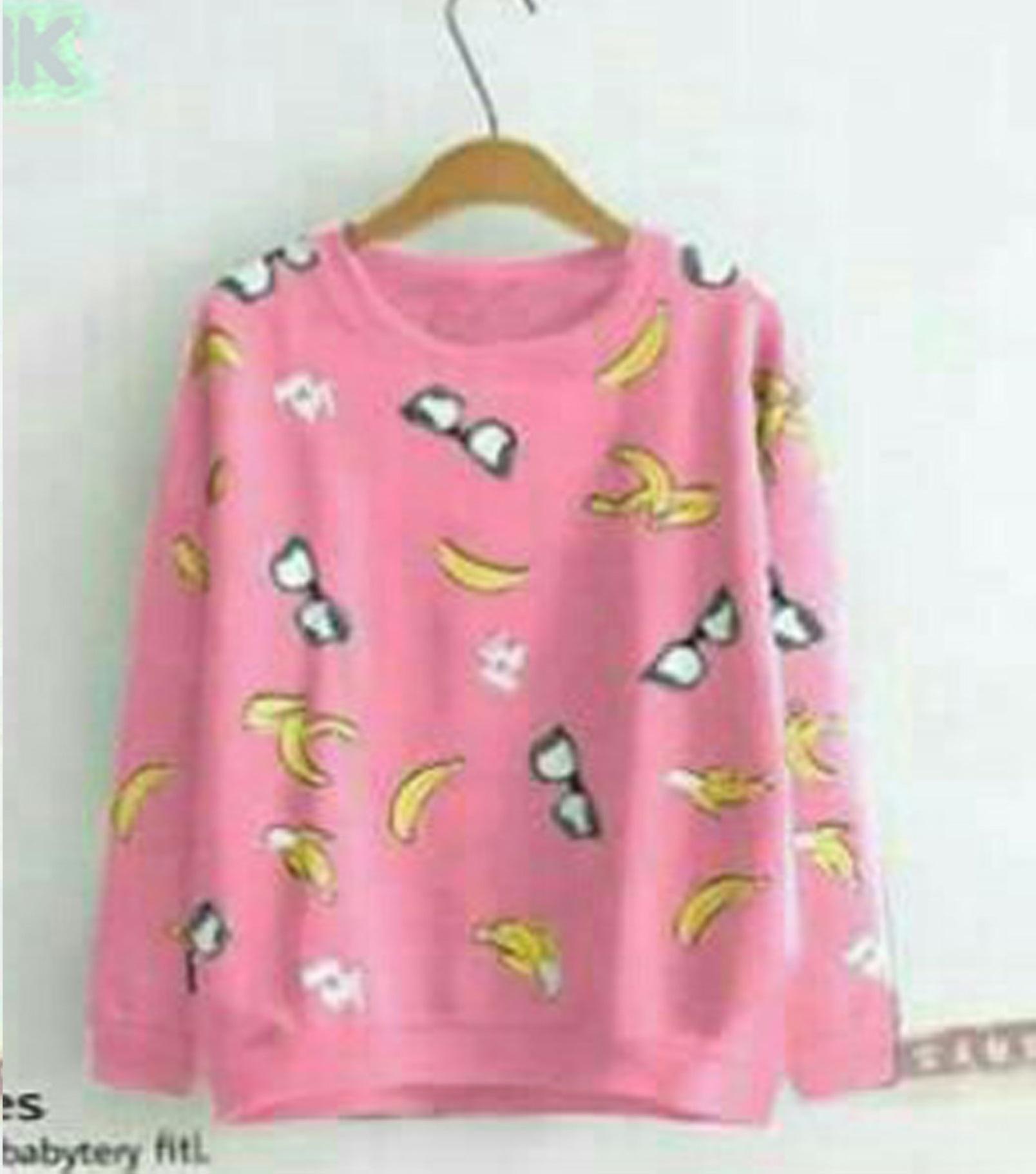 HRV Shop Sweater Wanita Banana / Sweater Wanita / Sweater Remaja / Sweater Wanita Murah / Sweater Gaul / Jaket Cewek / Baju Hangat / Baju Tebal / Sweater Panjang / Kaos Sweater / Baju Jumbo / Big Size / Sweater Hoodie