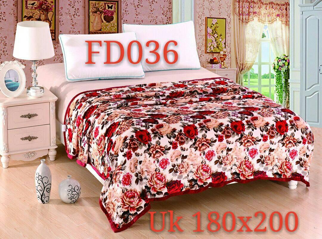 Selimut Bulu Tebal Ukuran 180 x 200 cm Motif Red Flower - FD036