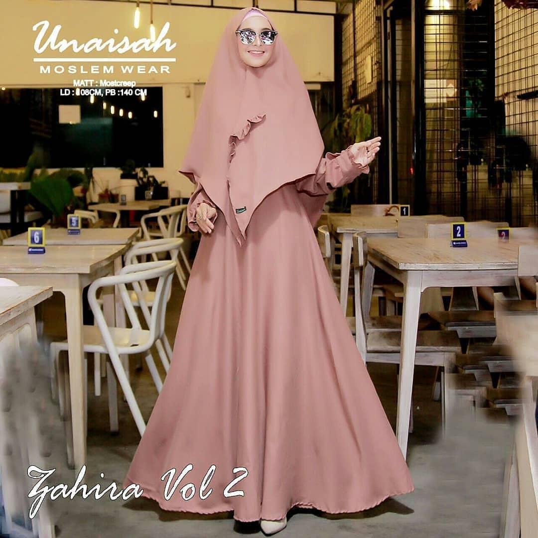 Busana Wanita Muslim Syar'i Zahira Vol.2 + Khimar Bahan Wolfice dengan Zipper bagian depan Cocok untuk Ibu Muda Menyusui