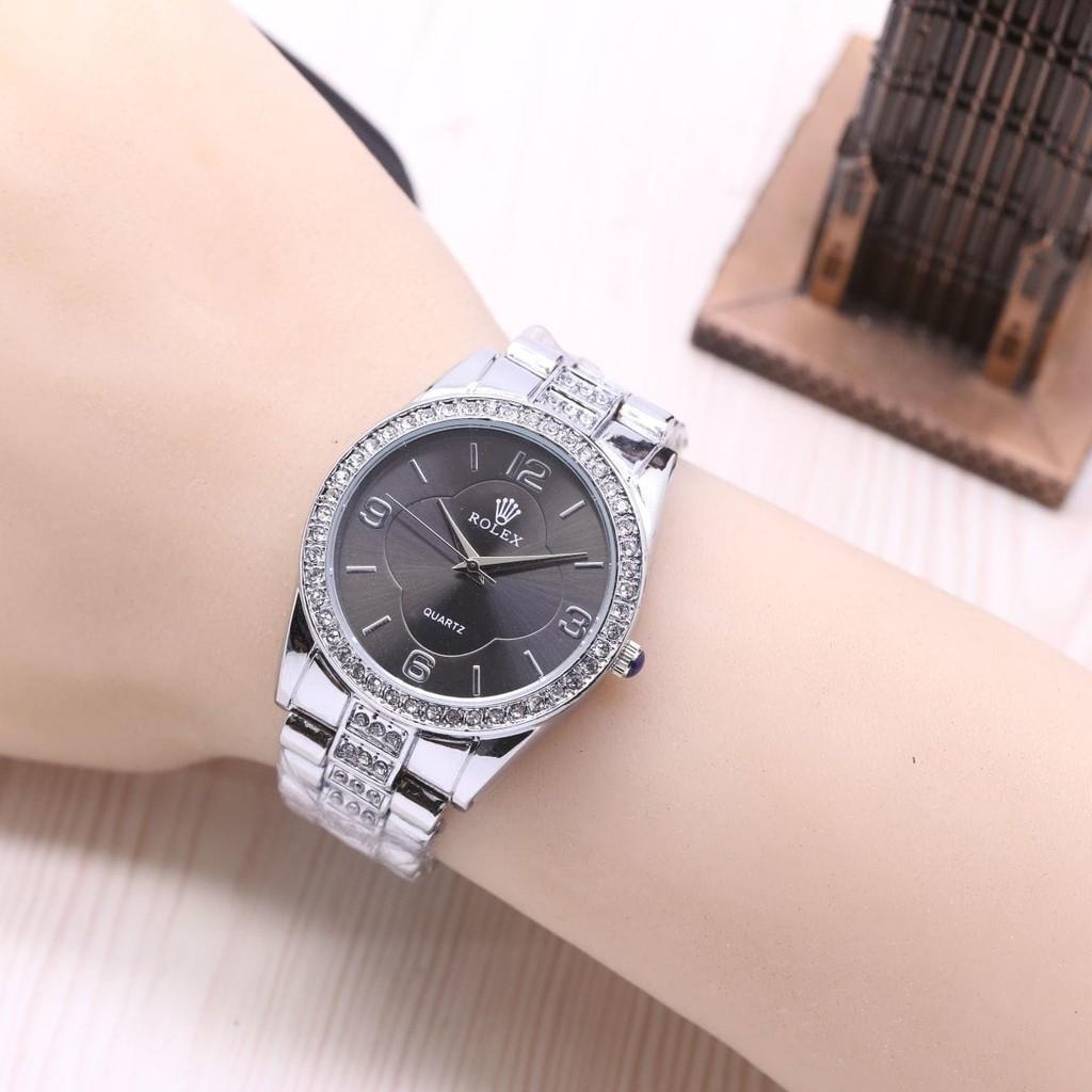 Jam Tangan Wanita / Cewek Rolex Sara Rantai Silver Black