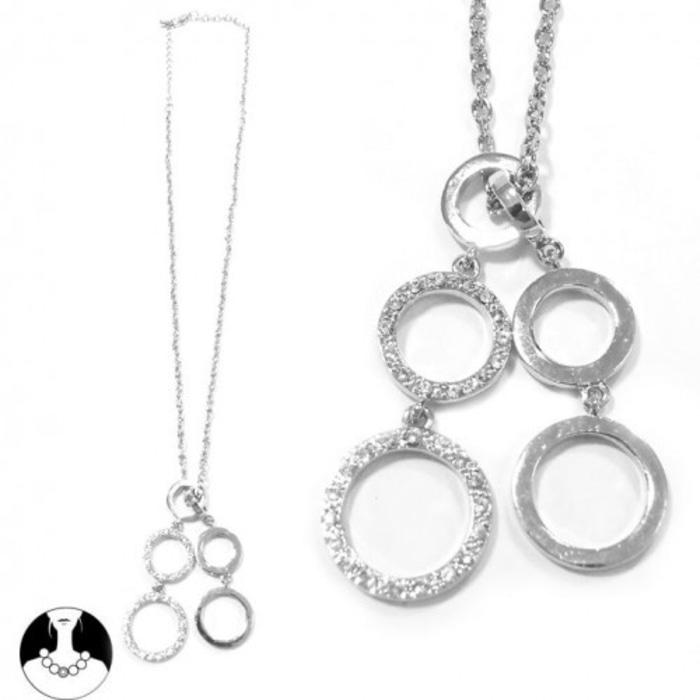 Kalung Rantai Rhodium Liontin 6-Lingkaran Bertabur Kristal DAS-00002-J
