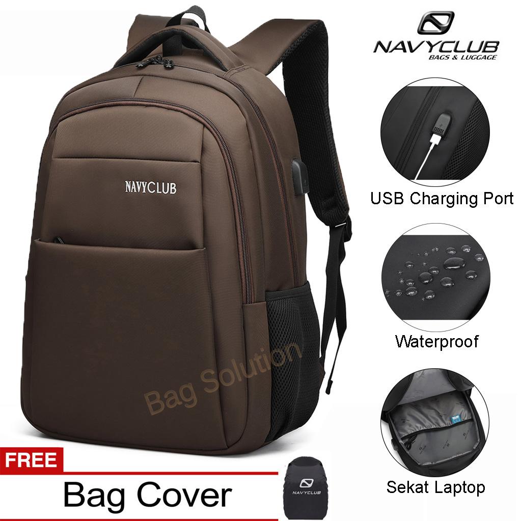 Navy Club Tas Ransel Laptop - Tas Pria Tas Wanita Tas Punggung - Backpack built in USB Charger Up to 15 inch Anti Air EIFB BPU - Bonus Cover Tas