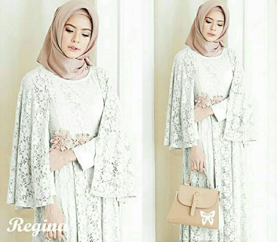 legiONshop-maxi wanita } dress maxi } busana muslim NEW REGINA (aksen 3 bunga)