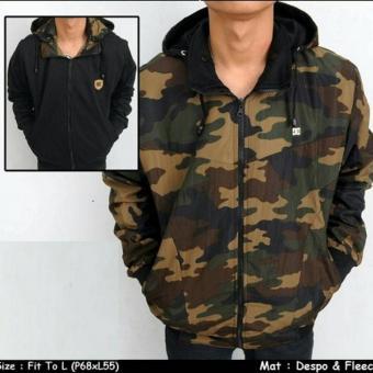 Jaket Parasut Hoodie Cotton Fleece Bolak Balik 2 in 1 Hitam - Abu - Navy - Merah - Maroon - Army