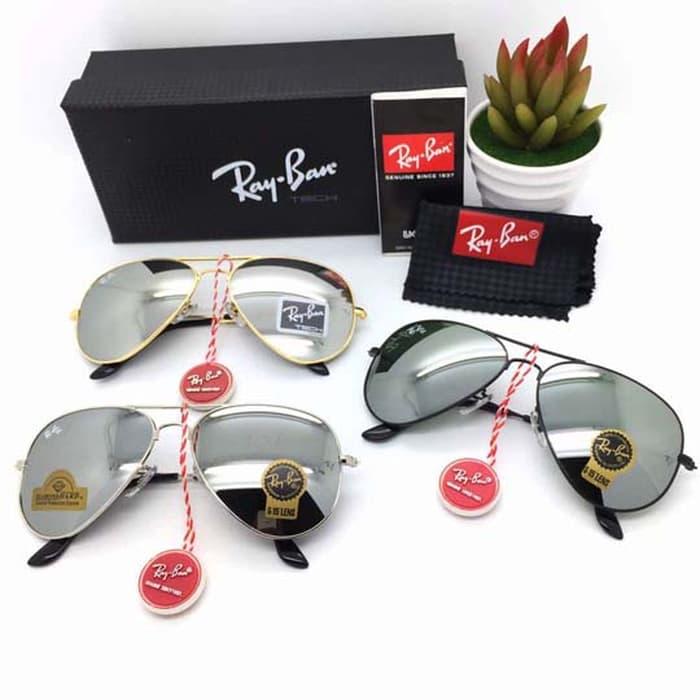 DISKON Rayban aviator diamond silver (kacamata pria wanita mirror lensa kaca) TERMURAH