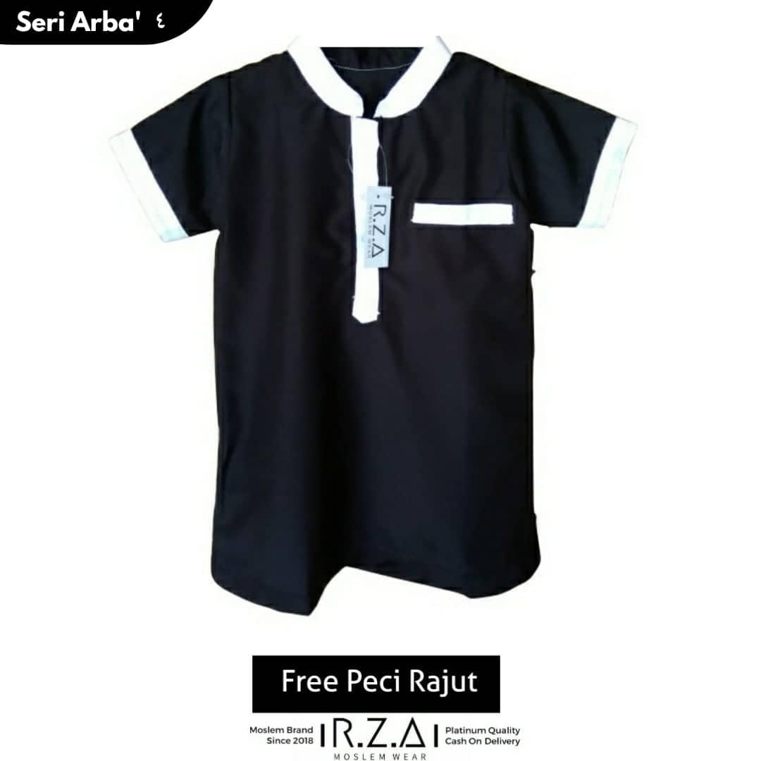 RZA MW PROMO Gamis Jubah Anak Seri ( Arba' ) Lengan Pendek Warna Hitam Polos Kerah Putih Baju Koko Bayi Dan Balita Model TURKI PolosGanteng Syari Syar'i Tidak Isbal Pakistan Arab Lebaran Hari Raya Idul Fitri Baru Lahir Muslim