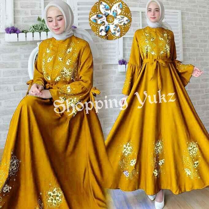 Shopping Yukz Baju Gamis Dress Muslim Syari Wanita MAXI FLOWER MUSTARD ( Tanpa Jilbab ) / Hijab Muslimah / Baju Muslimah Wanita / Syari Syari'i Muslim / Gaun Muslim / Long Dress Muslimah Wanita
