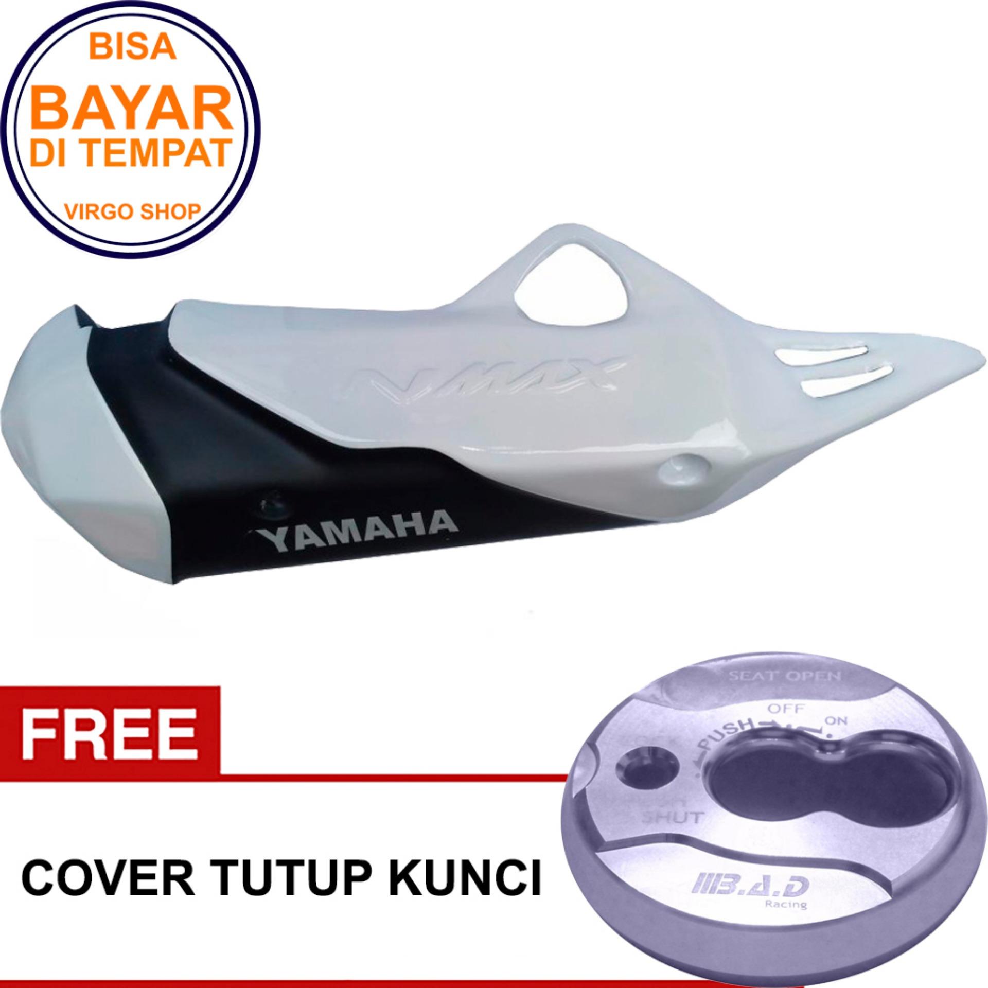 Cover Tutup Knalpot Nmax - Aksesoris Motor Nmax - Putih Bonus Cover Tutup Kunci NMAX - Silver