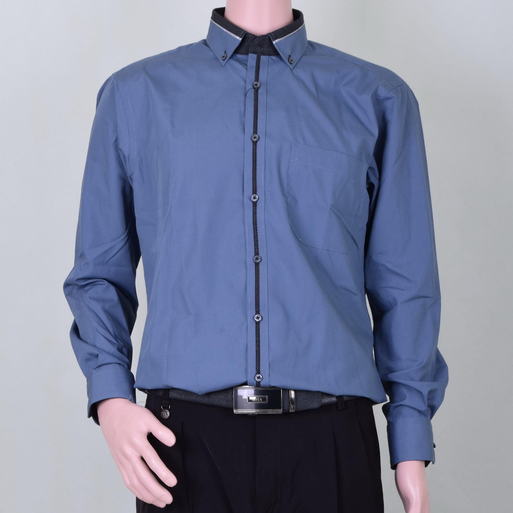 Alisan - Kemeja Formal Pria Kombinasi Panjang Slim Fit Abu Abu
