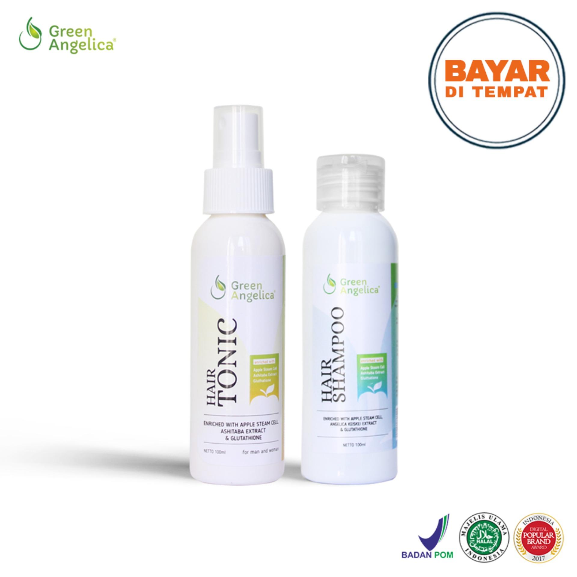 Paket Obat Penumbuh Rambut Botak Licin dan Shampo Pelebat Rambut Rontok Parah Menghentikan Rambut Rontok Secara Alami , Menghilangkan Ketombe, Rambut Bercabang, Berminyak dan Kusut - Hair Tonic & Hair Regrowth Shampoo Green Angelica