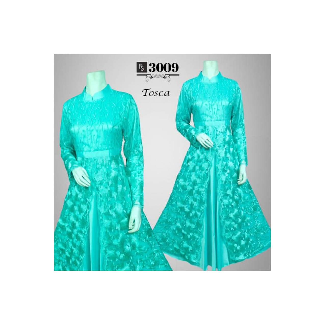 gaun pesta toska gamis satin brukat mewah.gamis modern