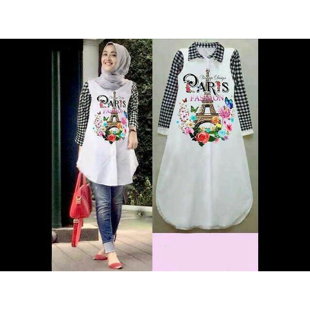 Honeyclothing Kemeja Wanita Paris - Hitam / Tunik Wanita / Baju Wanita / Atasan Wanita / Best Seller