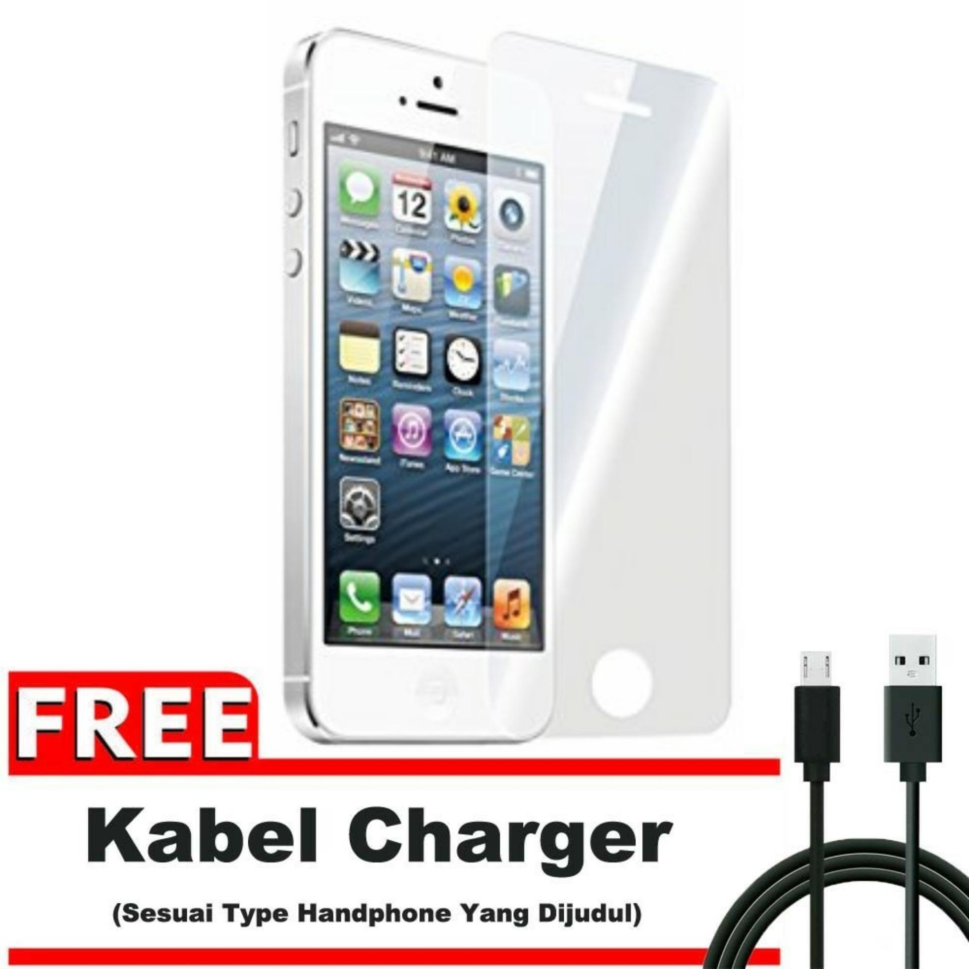 Vn Apple iPhone 5 / 5S / 5G / 5C / SE Tempered Glass 9H Screen Protector 0.32mm Depan + Gratis Free Kabel Charger - Bening Transparan