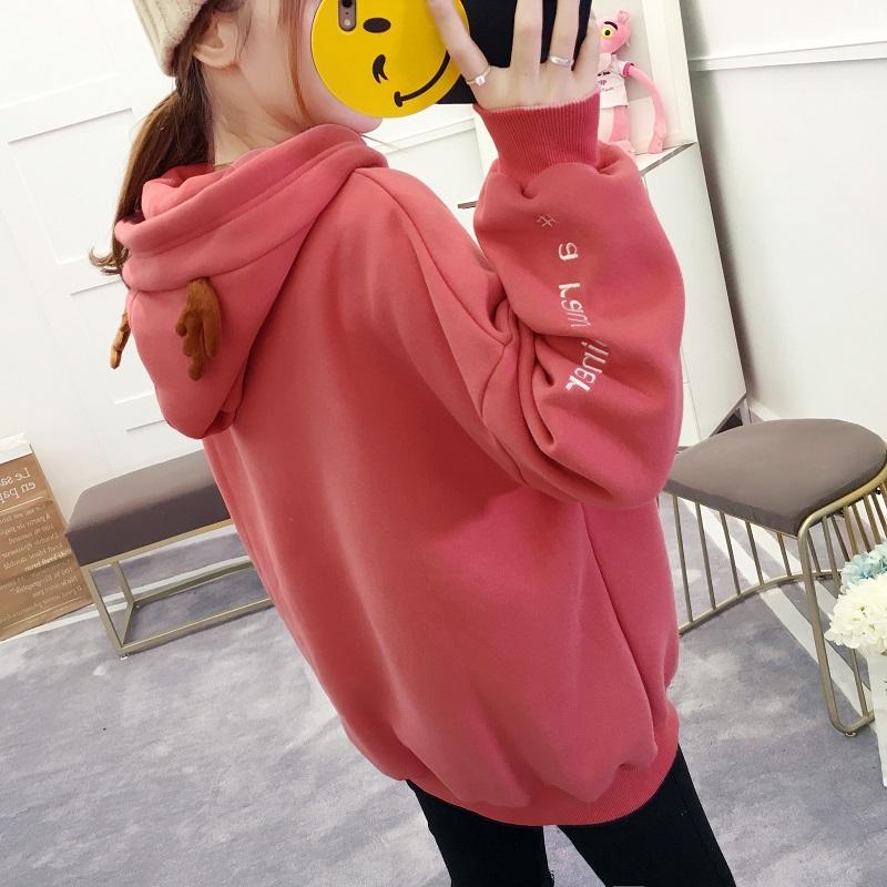 Adik Perempuan Gemuk Kaos Sweater Wanita Longgar Ukuran Besar Tambah Beludru Lemak Mm Model Baru 2017 Musim Gugur Musim Dingin Versi Santai Korea Terlihat Langsing Lebih Tebal Jaket