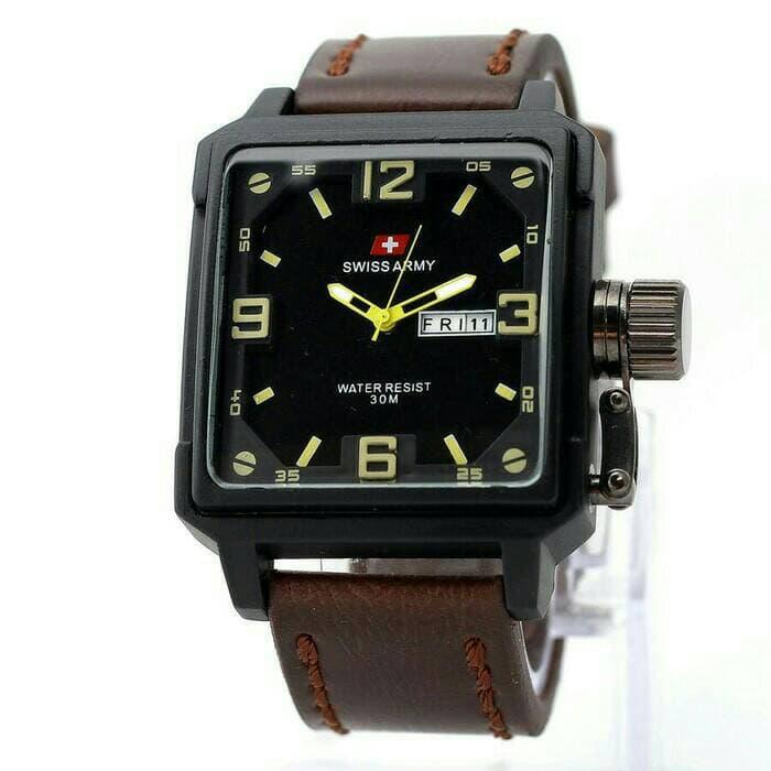 Hemat 10%!! Jam Tangan Pria/Cowok Swis Army Kulit Tanggal/Hari - ready stock