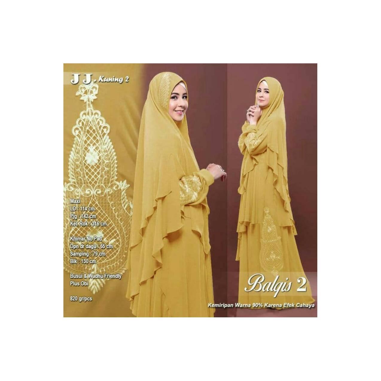 GAMIS JUMBO BALQIS KUNING SET HIJAB MAXI SYARI LD114 BERGO KHIMAR