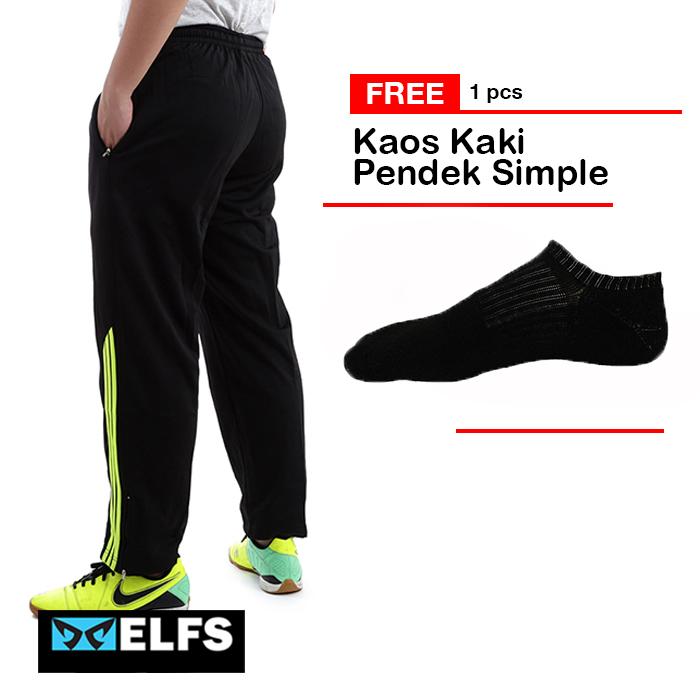 Elfs Shop - BELI Celana Olahraga Panjang Poly Hitam Stripe 95D10 Emas FREE KAOS KAKI Simple Hitam