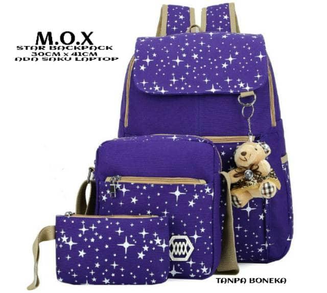 Jual PROMO Tas Ransel Punggung Sekolah Anak / Wanita Star Bintang 3in1 UNG - Ungu Promo