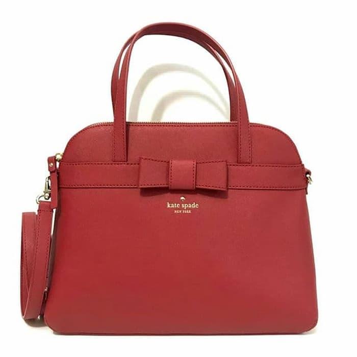 Tas Kate Spade Julita Bow Kirk Park Saffiano Pillbox red Leather Ori