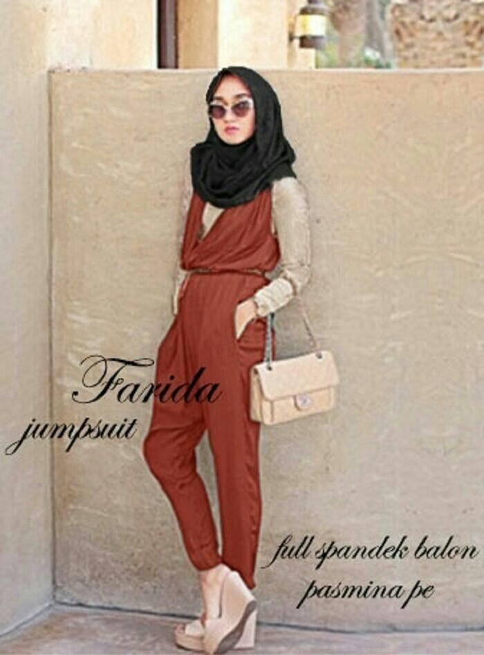 Busana Muslim 3In1 Jumpsuit Overall Bata Chic Hijab Rida Hotd Fashion