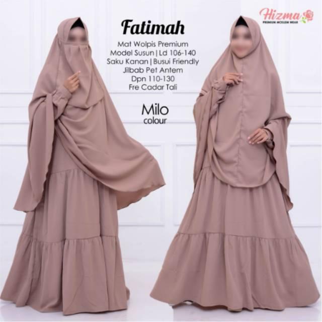 Gamis Jumbo Fatimah Syari Original Hizma Set Khimar Dan Cadar (Silver)