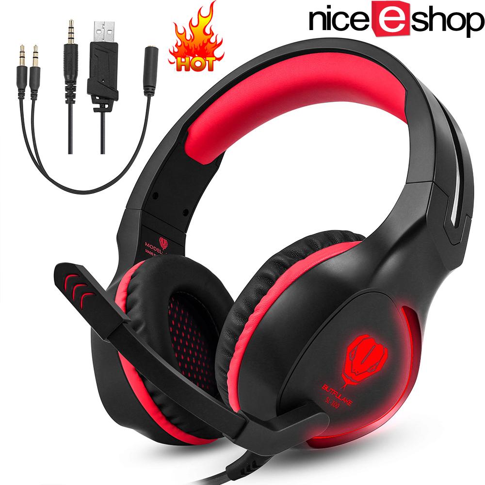 NiceEshop 3.5mm Headset Headphone Gaming Headphone Earphone Headband dengan Mikrofon LED Light untuk Tablet Laptop Ponsel Ponsel