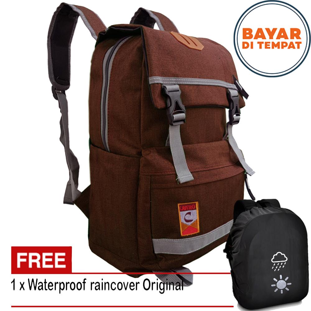 Tas Pria Tas Wanita Tas Ransel Pria Tas Ransel Wanita Tas Korea Tas Ransel Korea Tas Laptop Tas Punggung Tas Outdoor Tas Hangout Tas Kerja Tas Kuliah TJ-0302 Desain Style Korea Minimalis - Coffee + Raincover