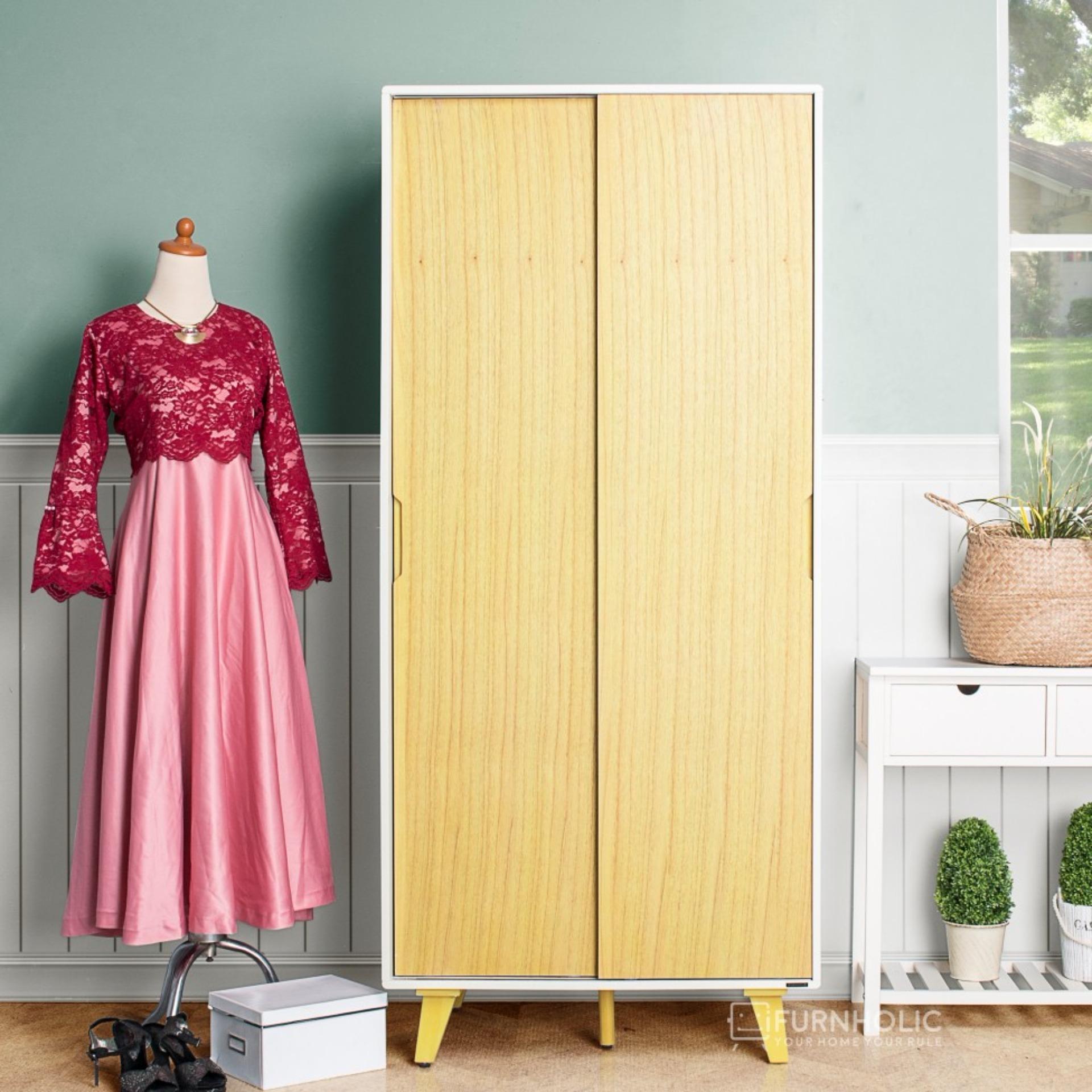 iFurnholic Helsinki Wardrobe Sliding Door - Lemari Pakaian - Nature - Gratis Pengiriman Pulau Jawa dan Denpasar