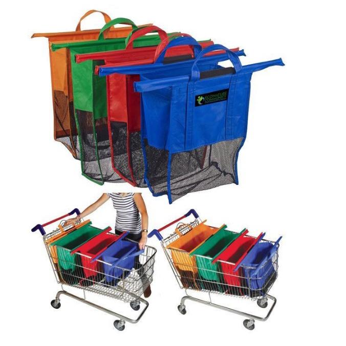 Keranjang Tas Belanja Supermarket Trolley Organizer Shopping Bag 4 Pcs