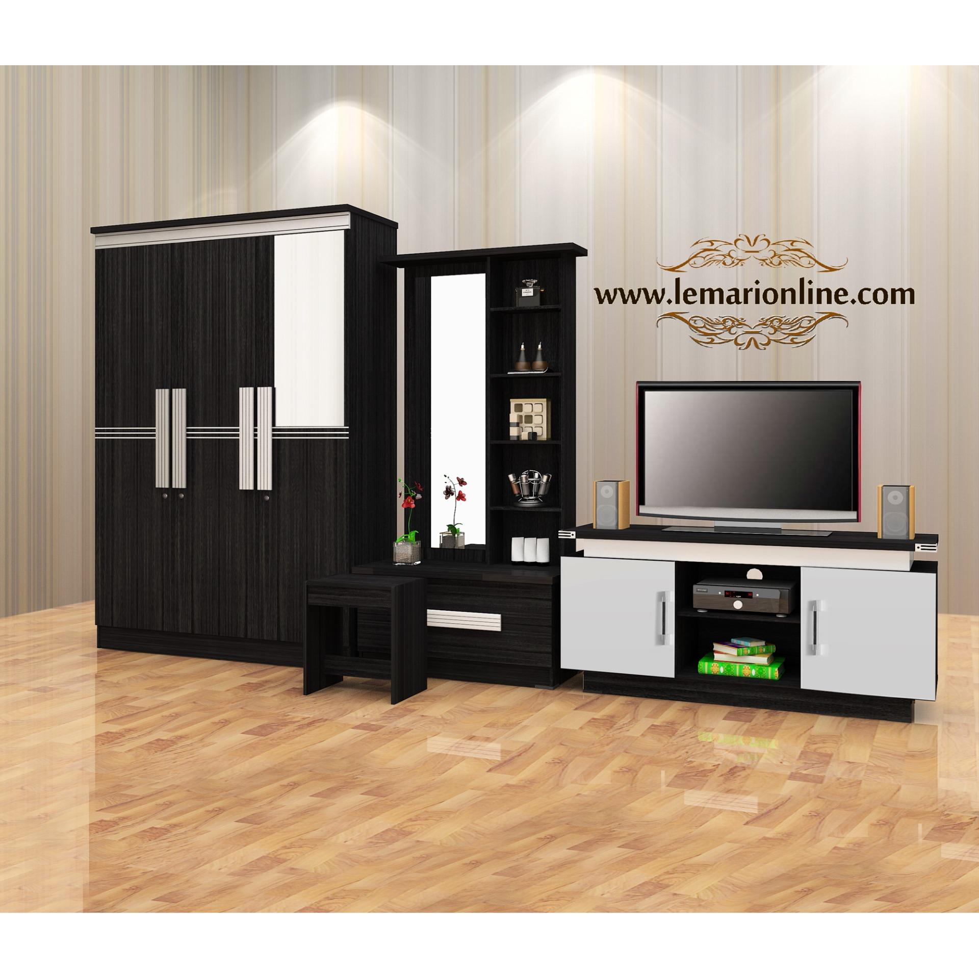 Graver Furniture Lemari Pakaian 3 Pintu, Meja Rias, & Meja TV (Paket Super Hemat)