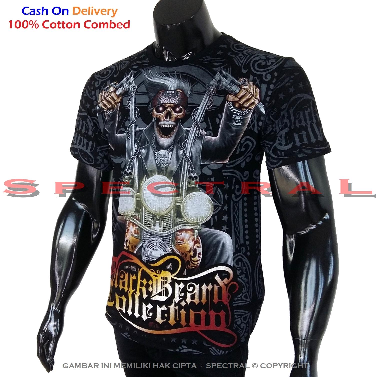 Spectral - Black Premium Cotton - Kaos Tengkorak - Pure Cotton Combed 30s - Zombie Motor Metal Horor Seram - Real Pic - Ready Stock - Jakarta - Distro Bandung - Keren - Bahan Bagus - Lembut - Nyaman - Adem - Awet - Simple Fashion - Lazada Express - Hitam