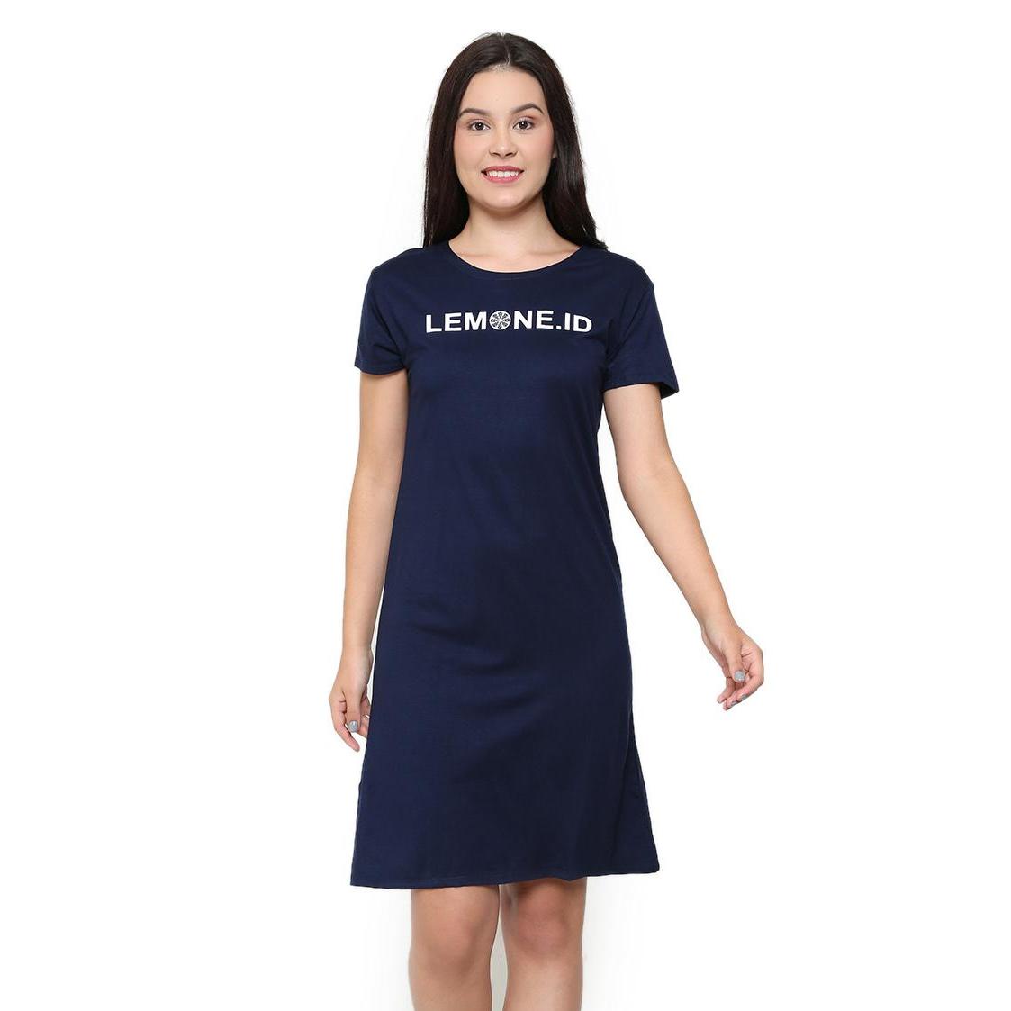LEMONE Tumblr Tee T-shirt Dress Cewe Spandek Premium Baju Wanita KAE100104 Navy
