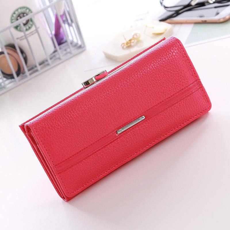 Tas Wanita Modis Baru Dompet Motif Kulit Imitasi Tiga Kali Lipat, (Mawar Merah)