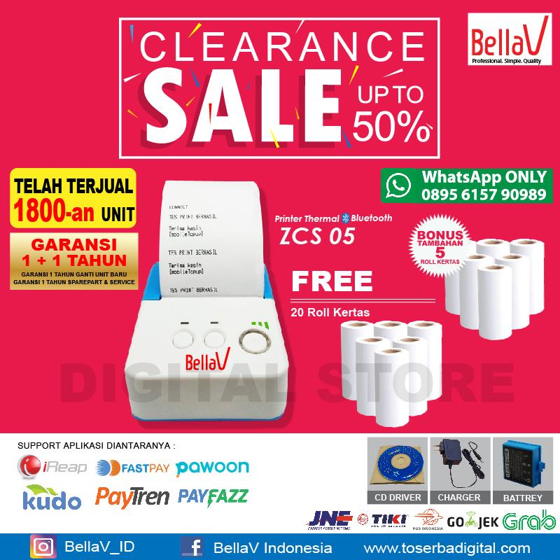 Printer Bluetooth bellav ZCS 05 support Paytren + 20 Roll Kertas