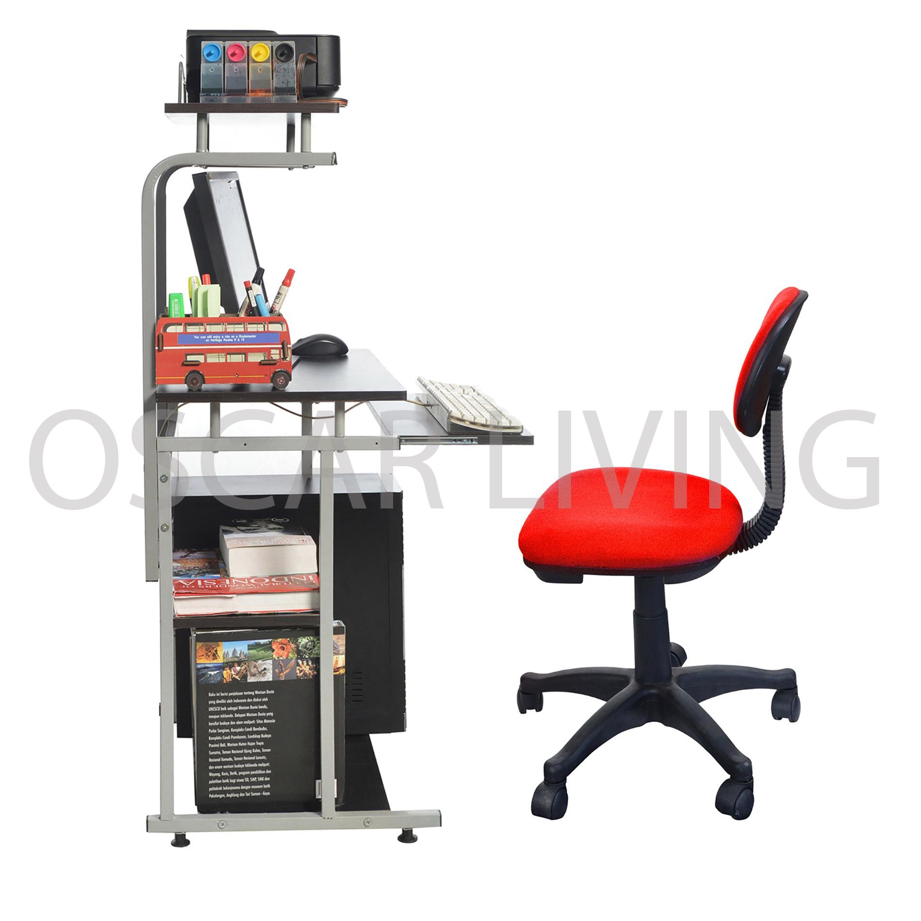Paket Meja Komputer Lunar H905 Walnut + Kursi Isabel Merah