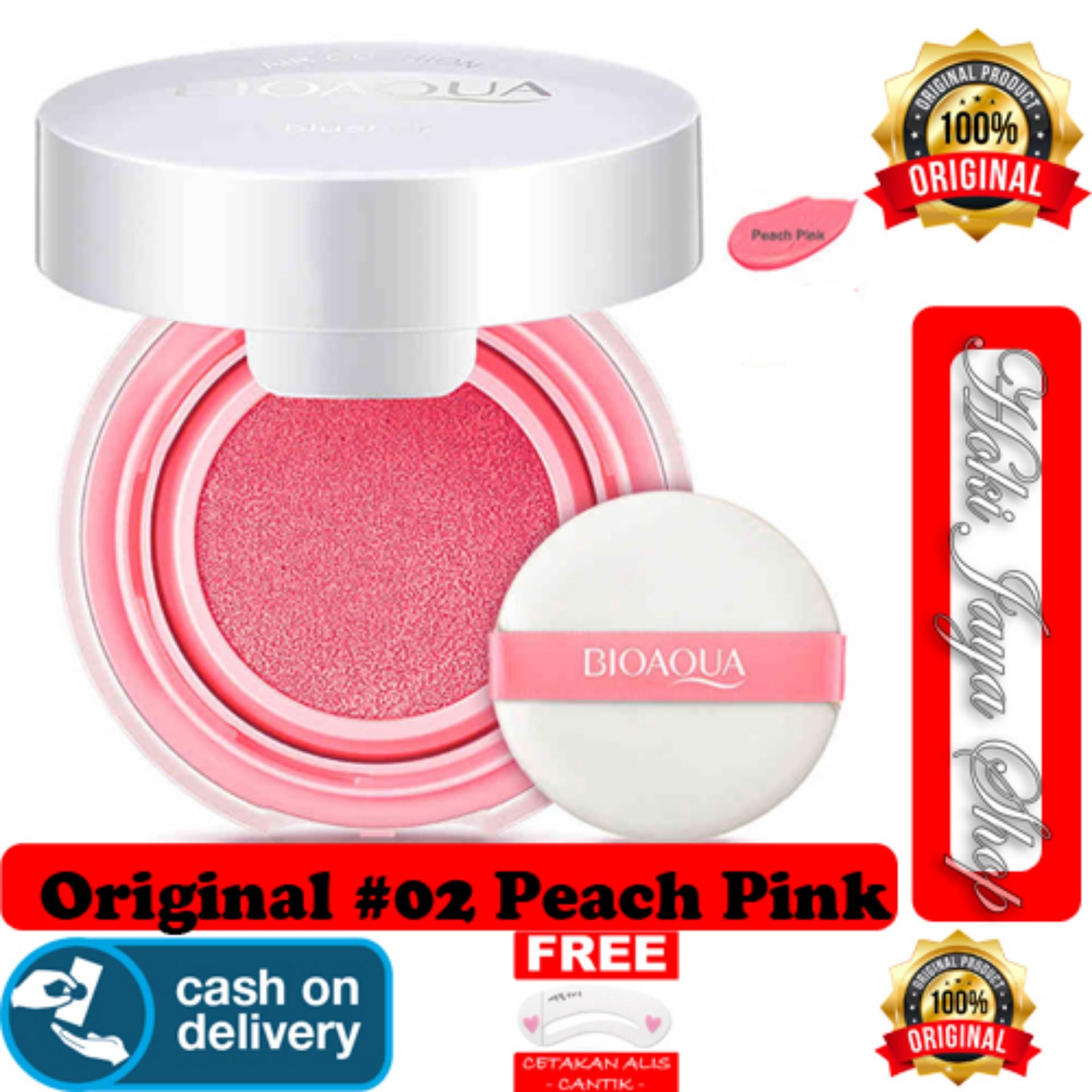 HOKI COD - 02# PEACH PINK - BioAqua Blush On Air Cushion - Smooth Muscle Flawless - Perona Pipi + Gratis Cetak Alis Cantik - Premium