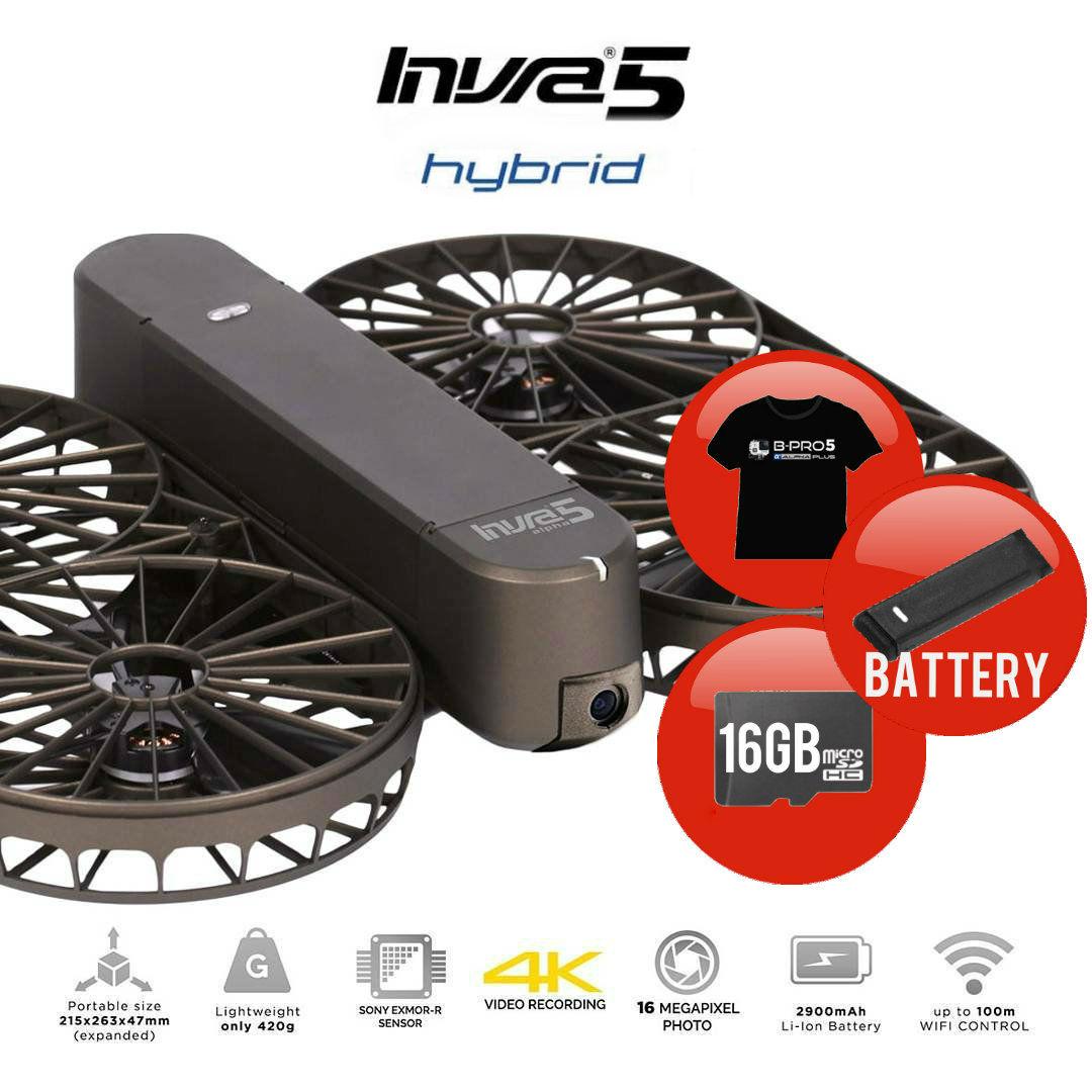 Brica Invra 5 Hybrid AirSelfie Drone - Black + Spare Battery + MicroSD 16GB