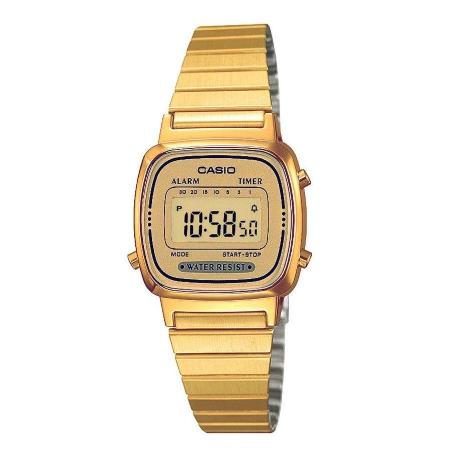 CASIO LA670WGA-9DF - Digital - Illuminator - Jam Tangan Wanita - Bahan Tali Stainless Steel - Gold