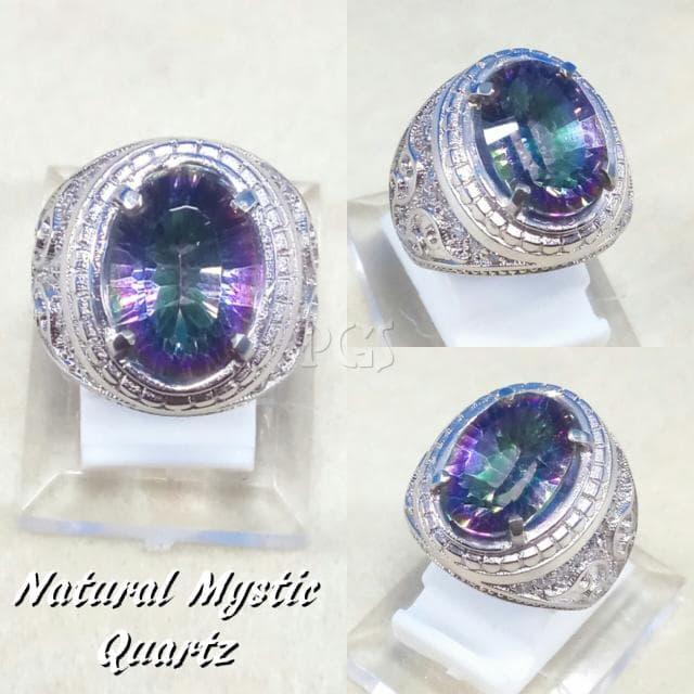 NEW PROMO Perhiasan Aksesoris CINCIN BATU AKIK PERMATA NATURAL MYSTIC RAINBOW QUARTZ RING ALPAKA Murah